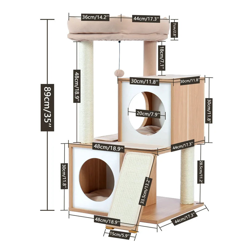 PAWZ Road Cat Tree with Double Condos and Scratching Board