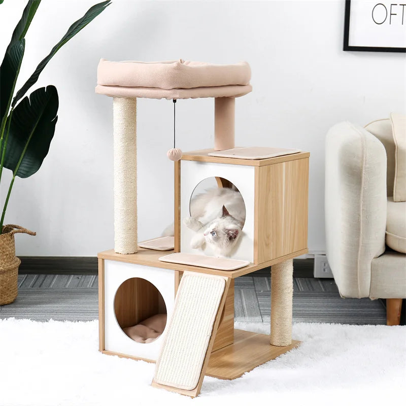 PAWZ Road Cat Tree with Double Condos and Scratching Board
