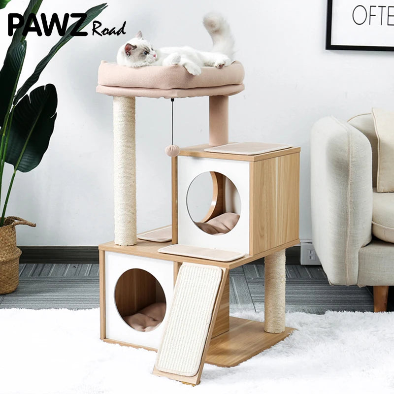PAWZ Road Cat Tree with Double Condos and Scratching Board